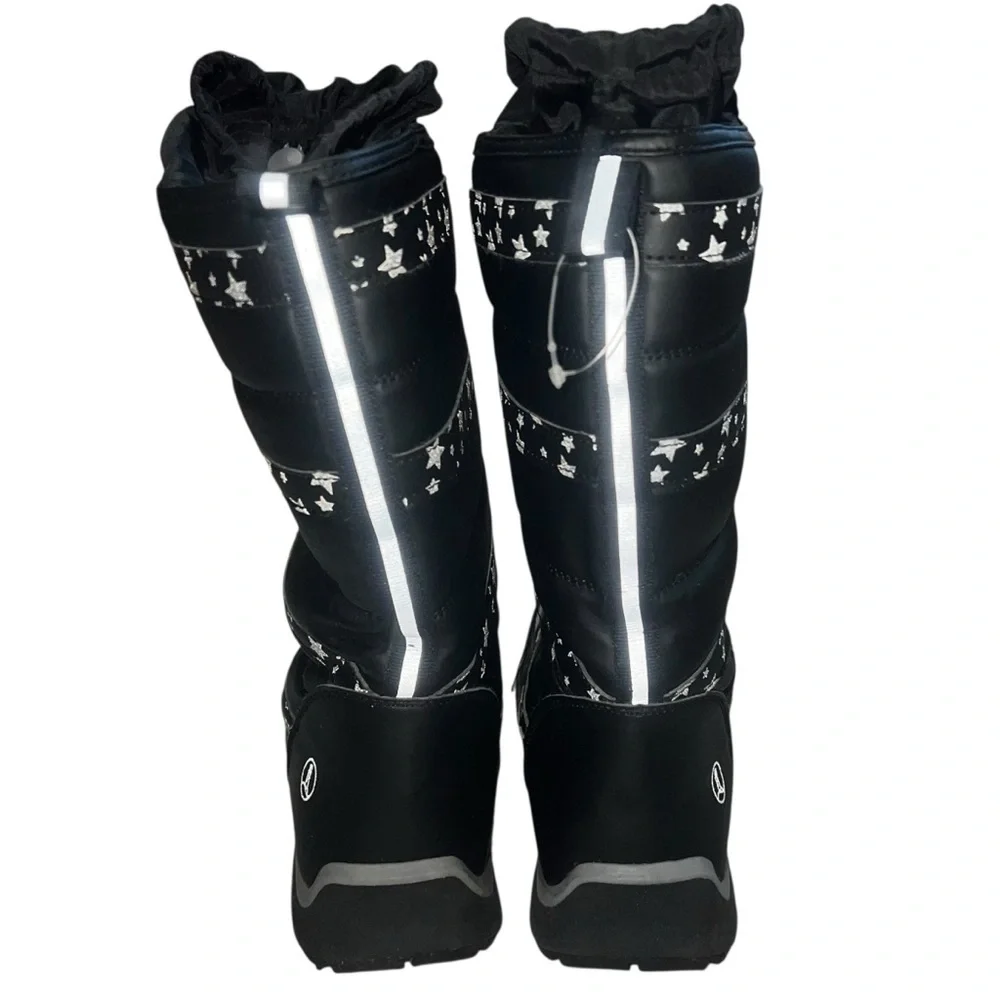 Lands' End Black Reflective Star Winter Boots Like New! 6Y